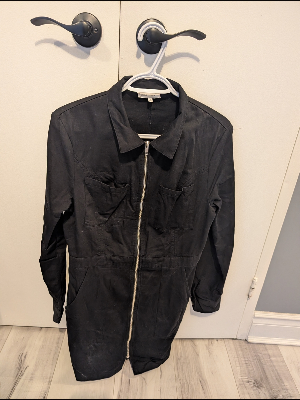 Black Zip-Front Utility Jacket Dress